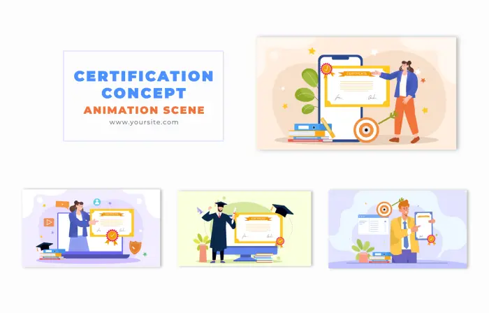 Flat Character Design Certification Concept Animation Scene
